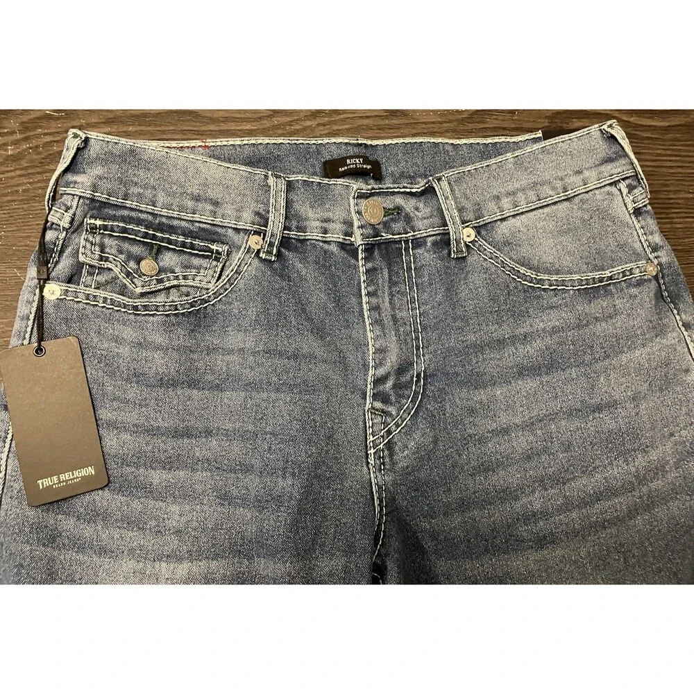 True Religion Men’s Ricky T Big Flap Straight Jeans Blue Sz 34x34 NEW SEE DESC